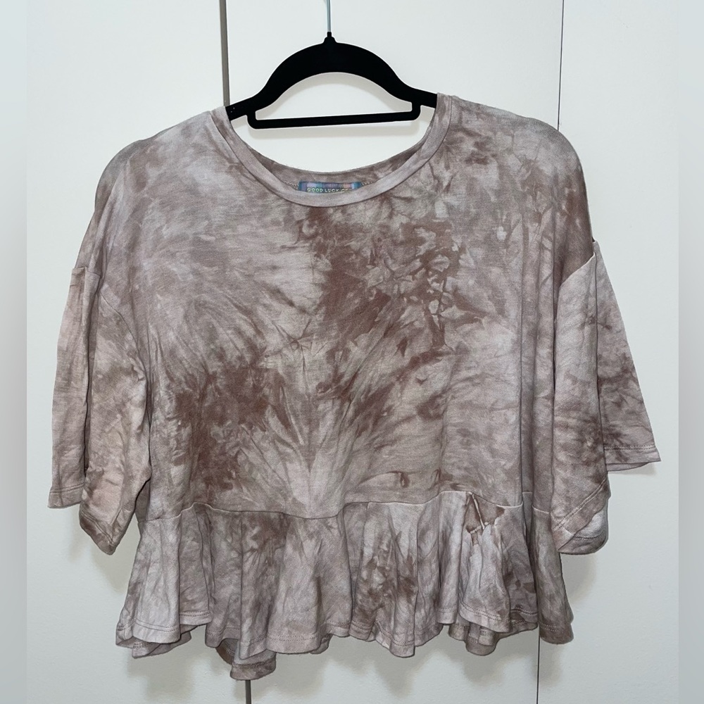 Good Luck Gem Tie Dye Peplum Top